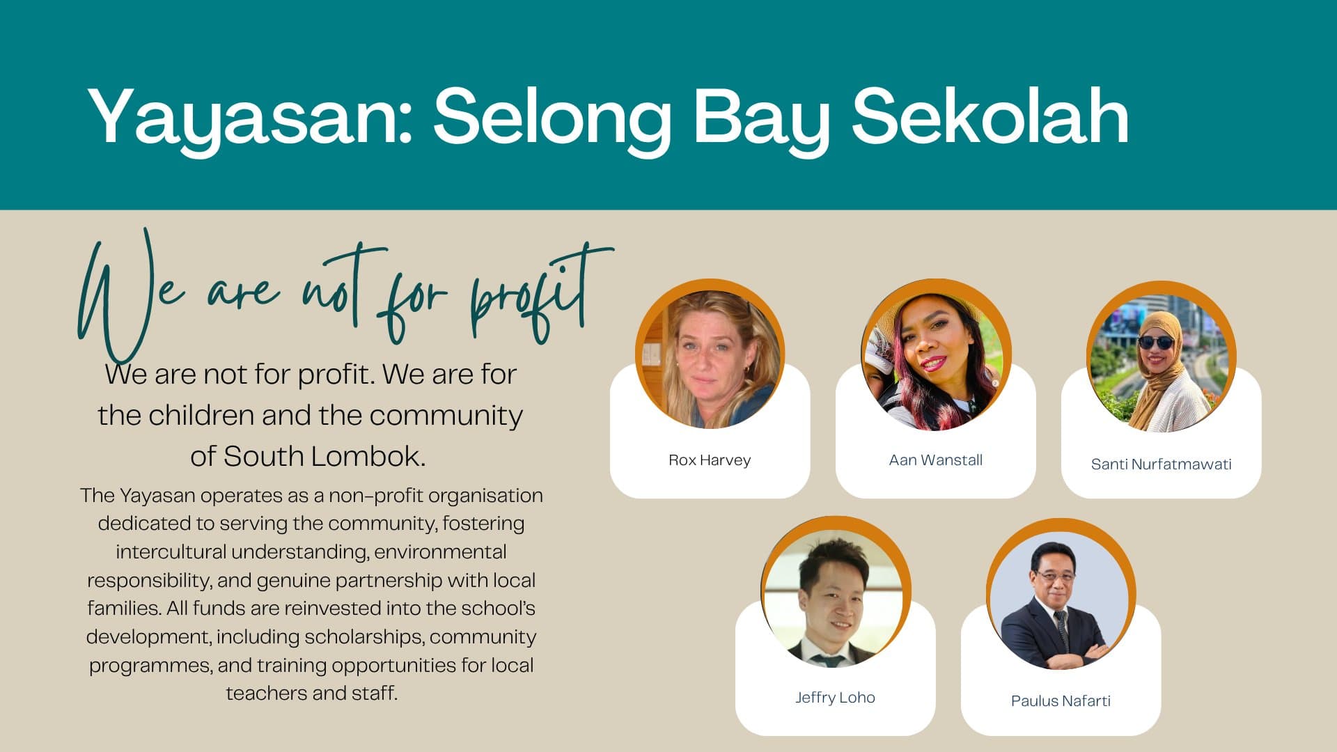 Yayasan Selong Bay Sekolah, the non-profit foundation board behind the school